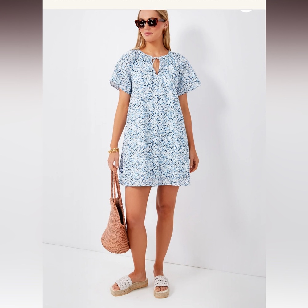 Tuckernuck Hyacinth House Blue Botanical V Neck Davis Dress